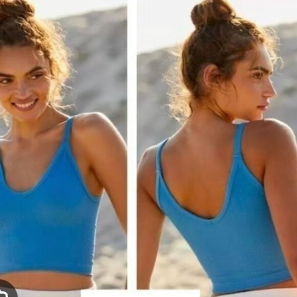 Free People Movement Happiness Runs V Neck Tank Top Ribbed Teal Blue XS/S - Picture 1 of 6